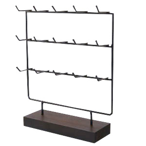 Pr&eacute;sentoir bijoux pour cartes &agrave; bijoux 3 lignes avec pied en bois Noir-marron fonc&eacute;