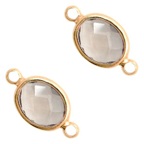 Connecteurs Crystal Glass ovale 16x9mm noir diamant cristal-dor&eacute;