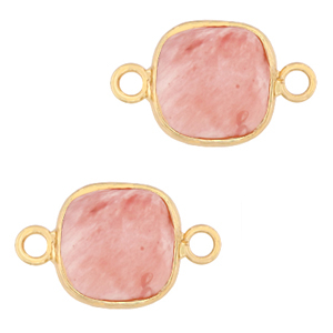 Pierres naturelles pendentifs connecteur 12x12mm Rose fleuri-dor&eacute;