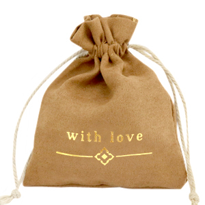 Sachet &agrave; bijoux "with love" Marron clair-dor&eacute;