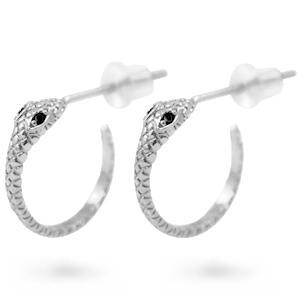 Boucles d'oreilles puces Zirconium serpent Argent&eacute;-noir