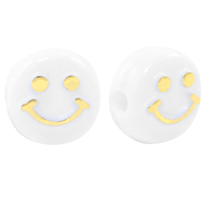 Perles lettres acryliques smiley Blanc-dor&eacute;