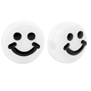 Perles lettres acryliques smiley Blanc-noir