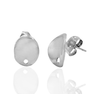 Boucles d'oreilles en acier Inox/puces d&rsquo;oreilles ovale avec anneau Argent&eacute;