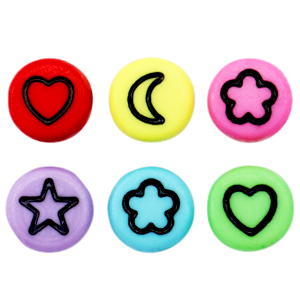 Perles lettres acryliques m&eacute;lange d'ic&ocirc;nes Multicolore-noir