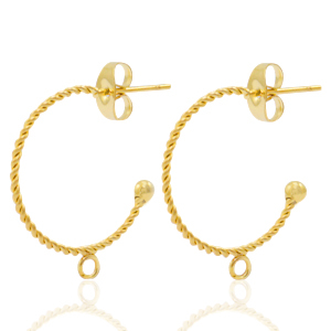 Boucles d'oreilles puces en acier Inox cr&eacute;oles avec anneau Dor&eacute;