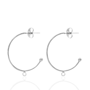 Boucles d'oreilles puces en acier Inox cr&eacute;oles avec anneau Argent&eacute;