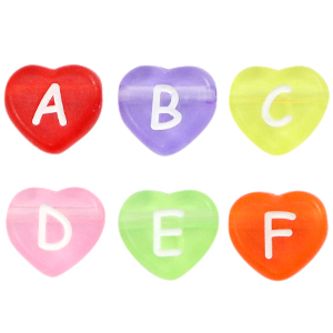 Perles lettres acryliques coeur Multicolore transparent
