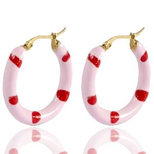 Boucles d'oreilles en acier Inox cr&eacute;oles &eacute;maill&eacute;e 26mm Rose doux clair rouge-dor&eacute;