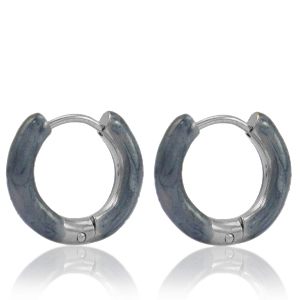 Boucles d'oreilles en acier Inox cr&eacute;oles &eacute;maill&eacute;e 16mm Bleu gris-argent&eacute;