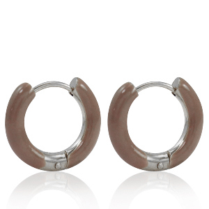 Boucles d'oreilles en acier Inox cr&eacute;oles &eacute;maill&eacute;e 16mm Marron palissandre-argent&eacute;