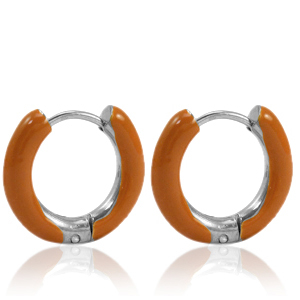 Boucles d'oreilles en acier Inox cr&eacute;oles &eacute;maill&eacute;e 16mm Orange br&ucirc;l&eacute;e-argent&eacute;