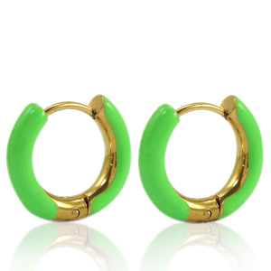 Boucles d'oreilles en acier Inox cr&eacute;oles &eacute;maill&eacute;e 16mm Vert vif-dor&eacute;