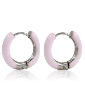 Boucles d'oreilles en acier Inox cr&eacute;oles &eacute;maill&eacute;e 16mm Rose doux clair-argent&eacute;