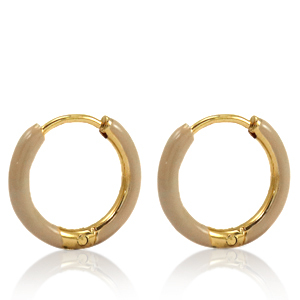 Boucles d'oreilles en acier Inox cr&eacute;oles &eacute;maill&eacute;e 14mm Marron nude-dor&eacute;