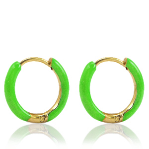 Boucles d'oreilles en acier Inox cr&eacute;oles &eacute;maill&eacute;e 14mm Vert vif-dor&eacute;