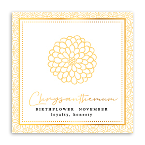 Cartes &agrave; bijoux Fleur de naissance Novembre-Chrysanth&egrave;me Jaune soleil