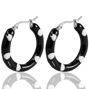 Boucles d'oreilles en acier Inox cr&eacute;oles &eacute;maill&eacute;e 40mm Noir blanc-argent&eacute;
