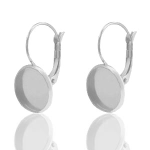Appr&ecirc;ts en acier Inox boucles d'oreilles pour cabochon 12mm Argent&eacute;
