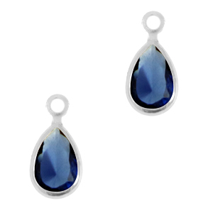 Pendentifs en verre Crystal Glass goutte Bleu royale-argent&eacute;