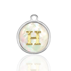 Breloques en acier Inox nacre rond 12mm lettre H Blanc (couleur naturelle)-argent&eacute;