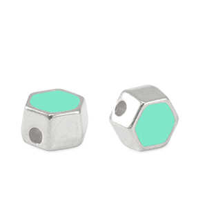 Perles en m&eacute;tal DQ hexagone Argent&eacute; antique-bleu veraman (sans nickel)
