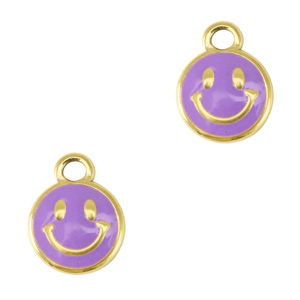 Breloques en acier Inox smiley &eacute;maill&eacute;e Dor&eacute;-violet
