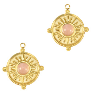 Breloques en acier Inox avec pierre naturelle Dor&eacute;-rose