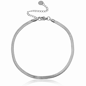 Chaines de cheville en acier Inox jaseron maillons serpentine Argent&eacute;