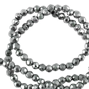 Perles &agrave; facettes rondes 2mm Argent&eacute;-pearl shine coating