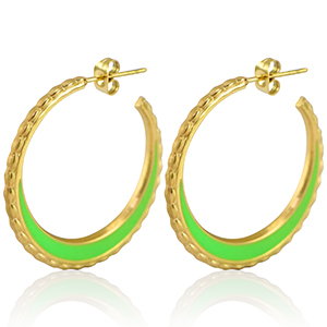 Boucles d'oreilles en acier Inox cr&eacute;oles 30mm Dor&eacute;-vert n&eacute;on