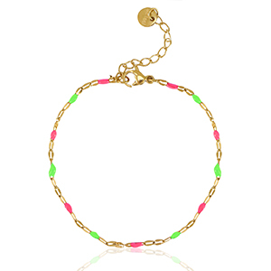 Bracelets en acier inox Rose n&eacute;on-vert-dor&eacute;
