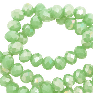 Perles &agrave; facettes 4x3mm disque Vert pastel-AB coating
