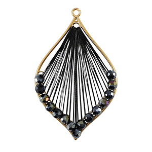 Pendentifs au crochet avec fil macram&eacute; et perles &agrave; facettes goutte Dor&eacute;-noir m&eacute;tallique