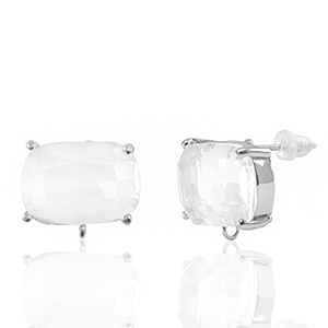 Boucles d&rsquo;oreilles / puces d&rsquo;oreilles en verre Crystal Glass avec anneau rectangle Cristal-argent&eacute;