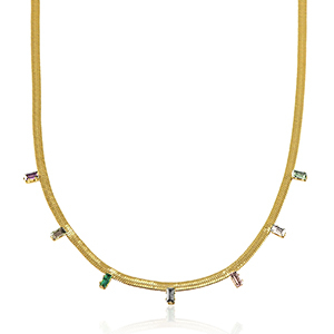 Colliers en acier inox cha&icirc;ne maille serpentine cristal Dor&eacute;-multicolore