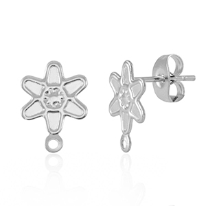 Appr&ecirc;ts en acier Inox boucles d'oreilles / puces d&rsquo;oreilles fleur avec anneau Argent&eacute;