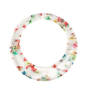 Pendentifs en r&eacute;sine avec fleurs s&eacute;ch&eacute;es 39mm Dor&eacute;-multicolore