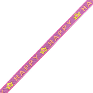 Ruban texte "happy" Lilas pur-rose corail