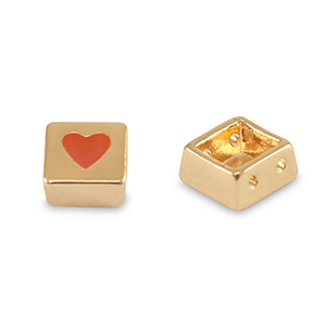 Perles tile carr&eacute; Dor&eacute;-rouge corail