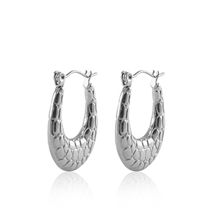 Boucles d'oreilles en acier Inox cr&eacute;oles ovale Argent&eacute;