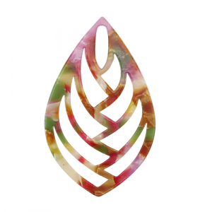 Pendentifs en r&eacute;sine feuille Rose-vert multicolore