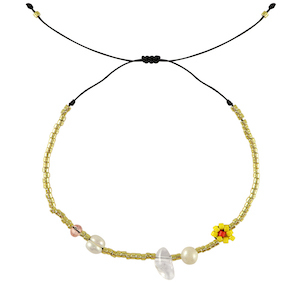 Bracelets tendance perles mixtes Jaune-rose-dor&eacute;