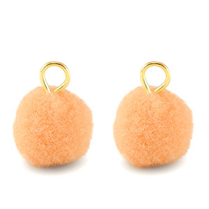Pendentifs pompon avec anneau 10mm Dor&eacute;-orange saumon