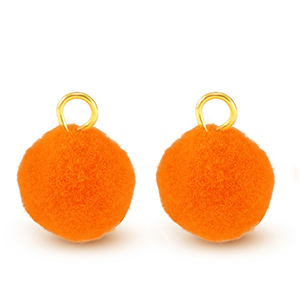 Pendentifs pompon avec anneau 10mm Dor&eacute;-orange n&eacute;on