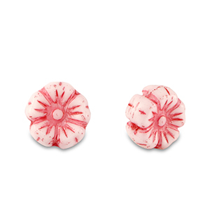 Perles tch&egrave;ques fleur 7mm Rouge amarena-blanc