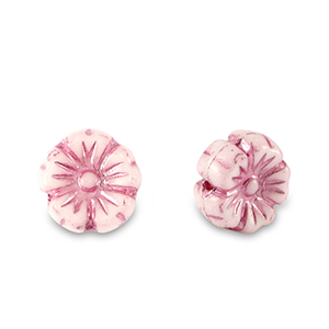 Perles tch&egrave;ques fleur 7mm Rose magenta m&eacute;tallis&eacute;-blanc