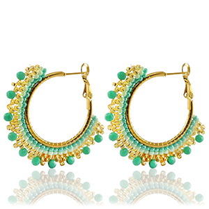 Boucles d'oreilles en acier Inox perles Turquoise menthe-dor&eacute;