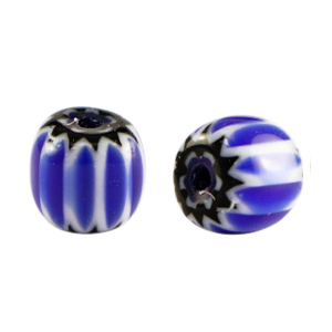 Perles Millefiori tube Bleu