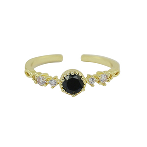 M&eacute;tal TQ laiton bague zirconium Dor&eacute;-cristal noir